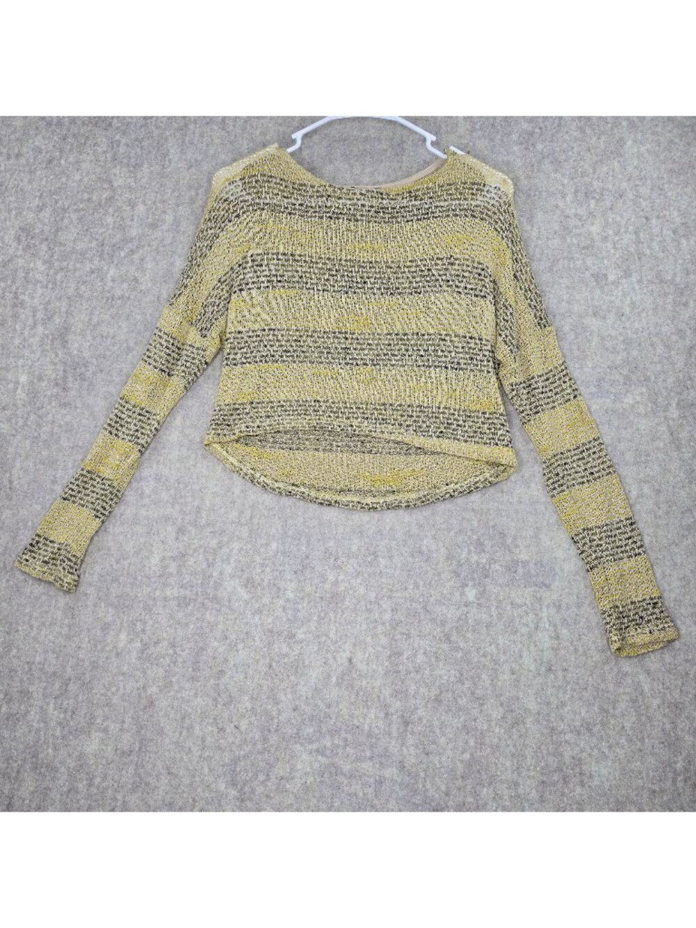Body Central Striped Open Knit Sweater Yellow/Gray Long Sleeve Lightweight